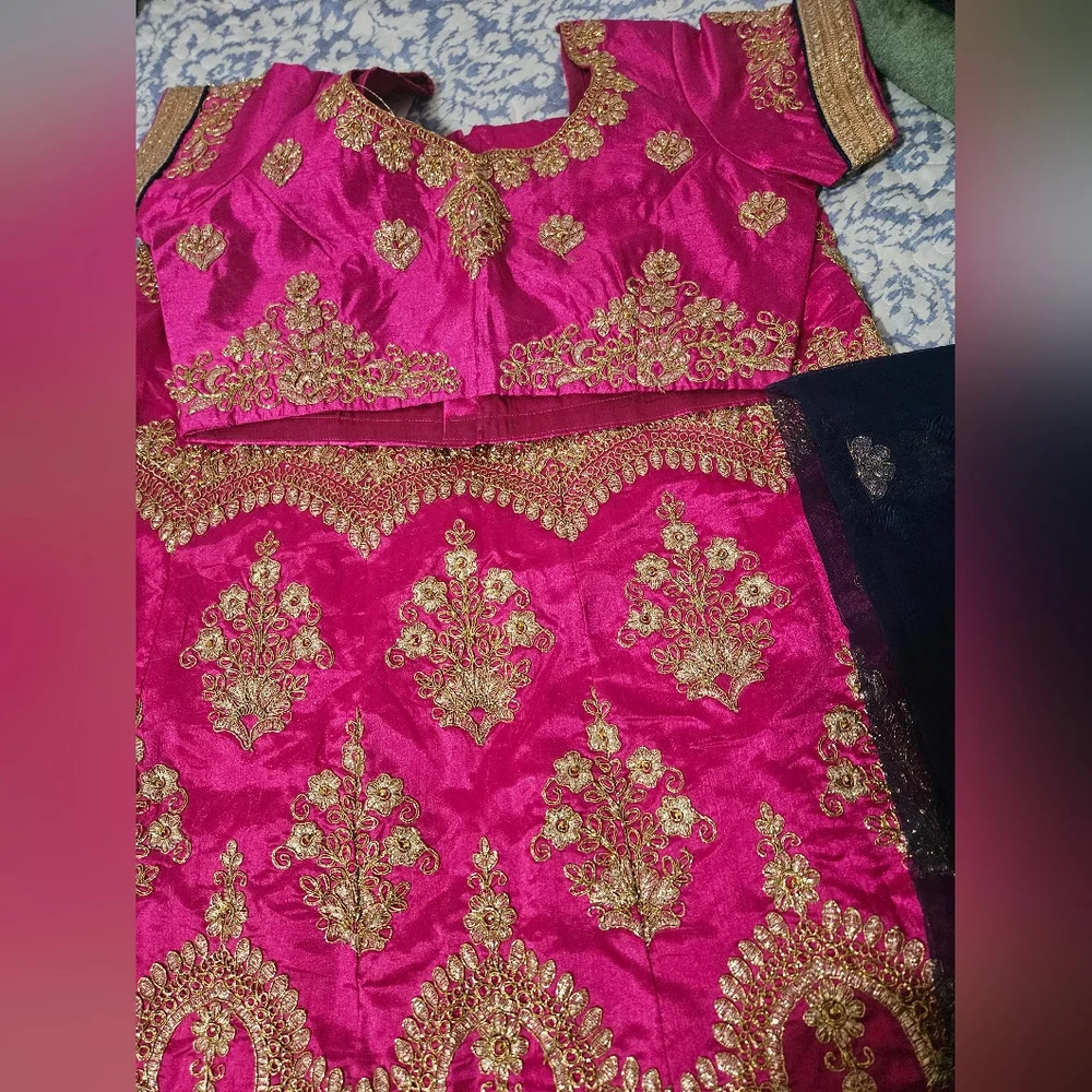 Traditional Women’s Pink Lehenga with Gold Embroidery - Picture 1 of 8